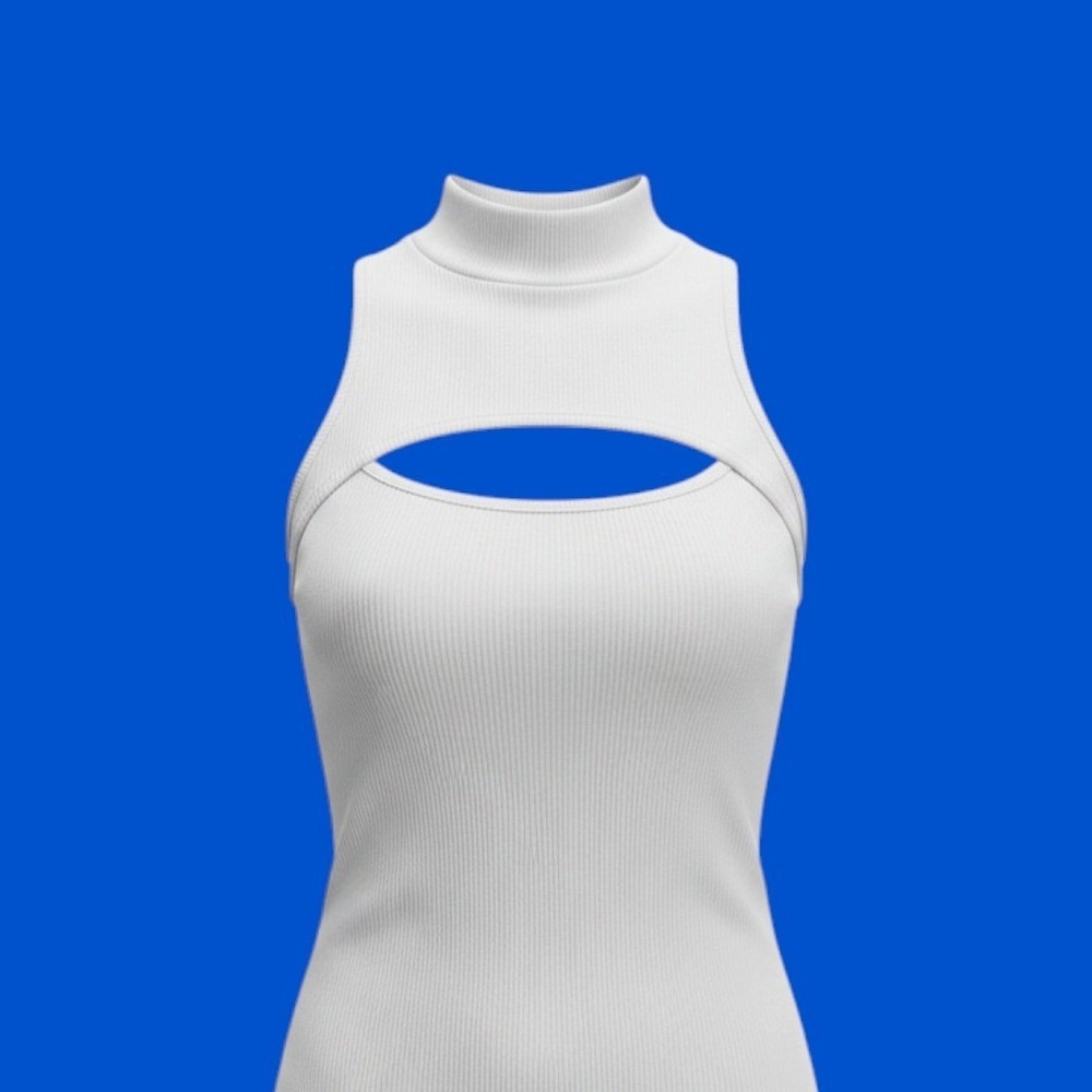 FORE Mock Neck Cutout Ribbed Tank Top M White Sleeveless Knit Shirt Made in USA